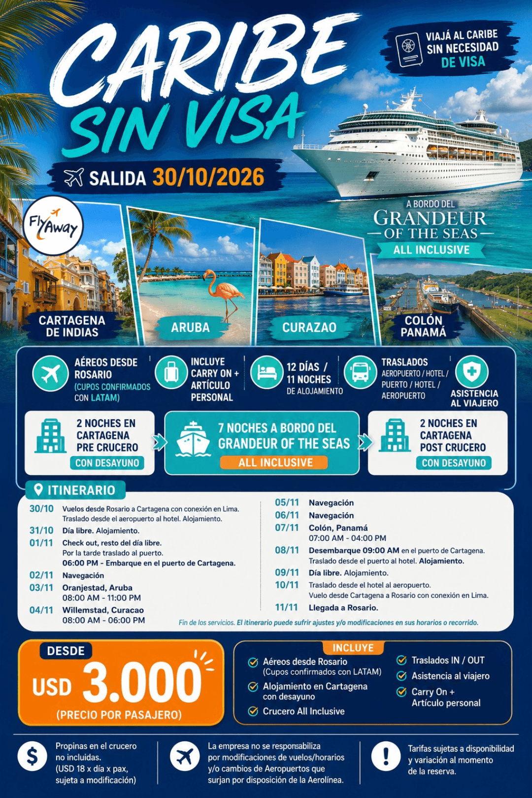 Caribe Sin Visa: Aruba, Curazao y Panamá en Crucero All Inclusive